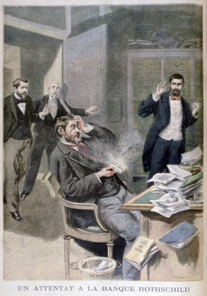 Explosion of a letter bomb sent to Baron Alphonse de Rothschild, 1895. Creator: F Meaulle.
