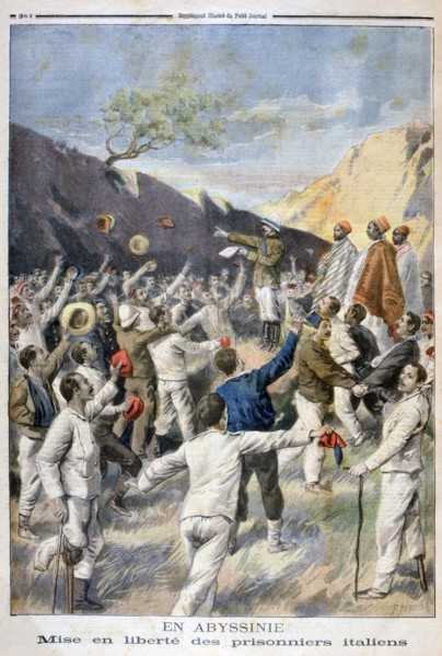 Setting free of the Italian prisoners, Abyssinia, 1896. Creator: F Meaulle.