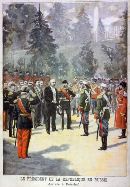 Felix Faure, President of France, received at the Peterhof, St Petersburg, Russia, 1897. Artist: Oswaldo Tofani