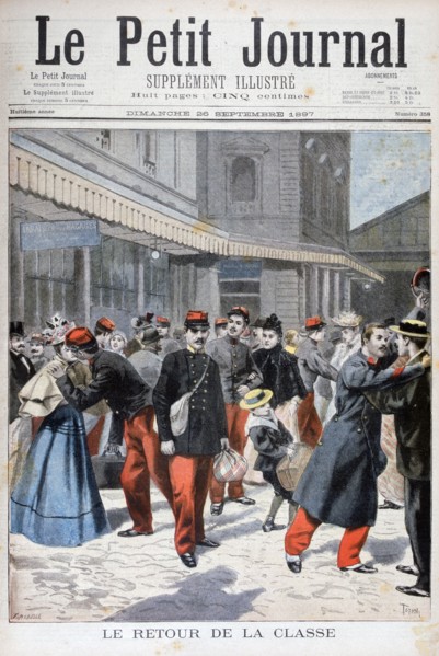 French soldiers returning home, France, 1897. Creator: Oswaldo Tofani.