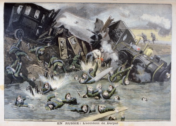 Military train accident in Dorpat, Russia, 1897. Creator: F Meaulle.