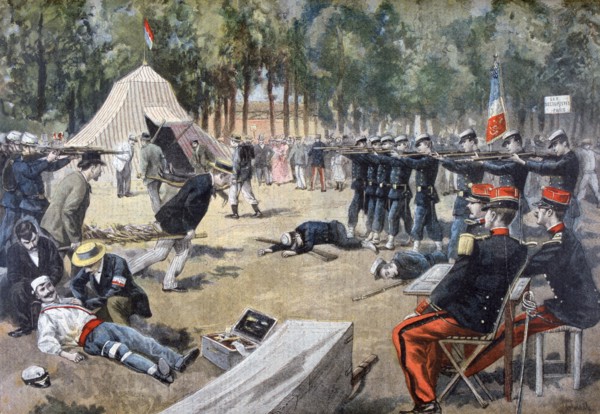 French military manoeuvres: first-aid workers, 1897. Artist: Unknown