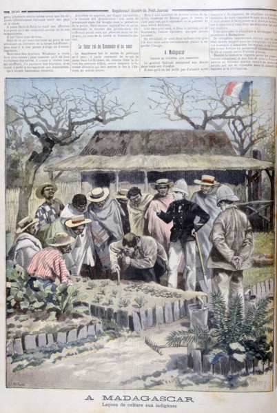 Agricultural lesson for the indigenous people of Madagascar, 1897. Creator: F Meaulle.