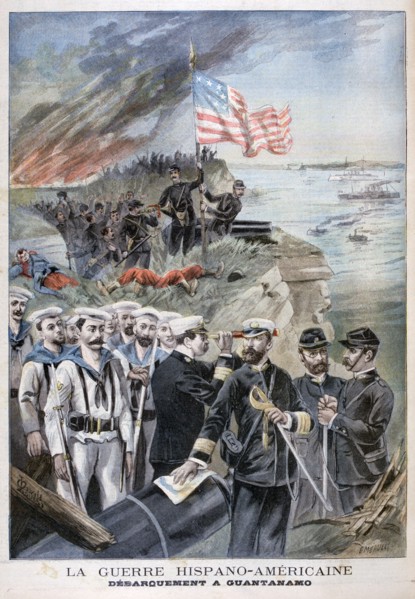 Disembarking troops at Guantanamo, Cuba, 1898.  Creator: F Meaulle.