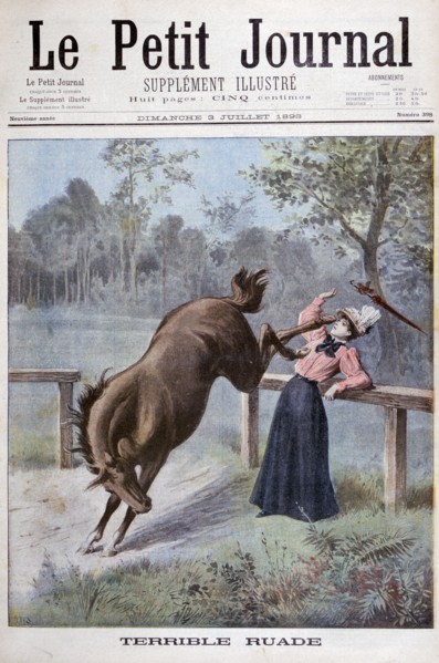 A young woman is kicked by a horse, 1898. Artist: Henri Meyer