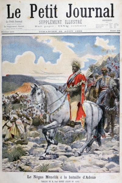 Negus of Ethiopia, Menelik II, at the Battle of Adoua', 1898. Creator: F Meaulle.