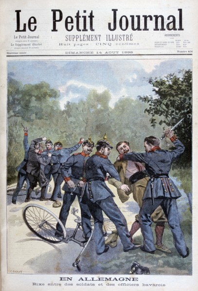 A brawl between German soldiers and Bavarian officers, Germany, 1898. Creator: F Meaulle.