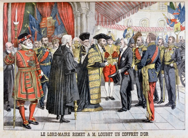 The London's Lord mayor gives has Mr Loubet a gold box, 1903. Artist: Unknown