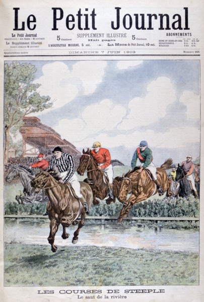 The water jump at the steeplechase, Auteuil, 1903. Artist: Unknown