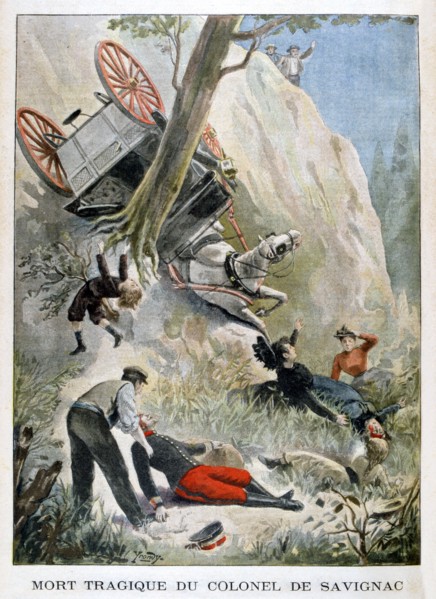 The tragic death of Colonel de Savignac, 1901. Artist: Unknown