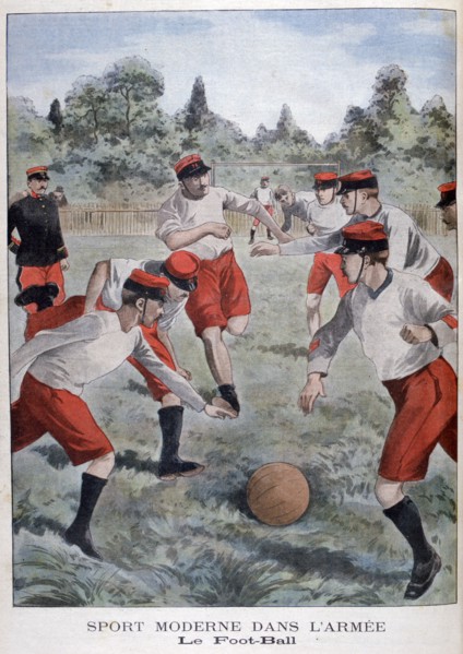 Soldiers of the French army playing football, 1902. Artist: Unknown