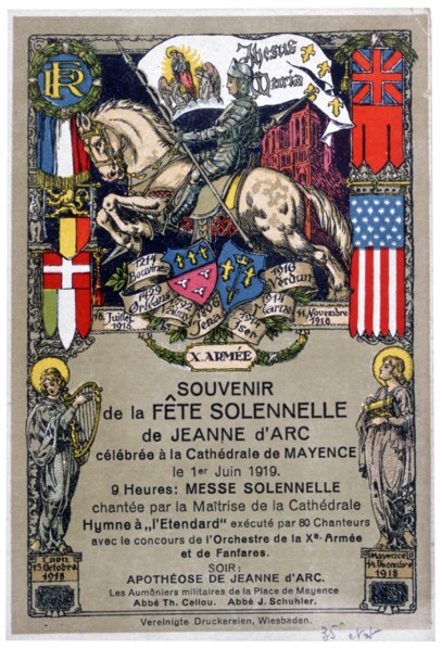 Souvenir of a festival to honour Joan of Arc, staged at Mainz Cathedral, Germany, 1919. Artist: Unknown
