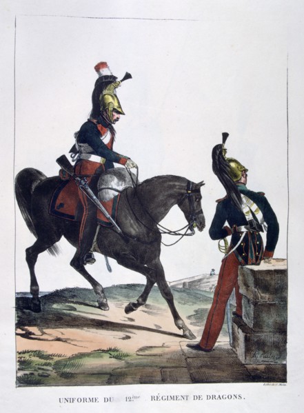 Uniform of the 12th Regiment of Dragoons, France, 1823.  Artist: Charles Etienne Pierre Motte
