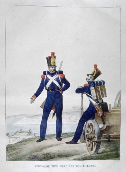 Uniform of artillerymen, France, 1823. Artist: Charles Etienne Pierre Motte