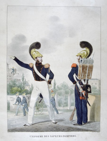 Uniform of military sapper-firemen, France, 1823. Artist: Charles Etienne Pierre Motte