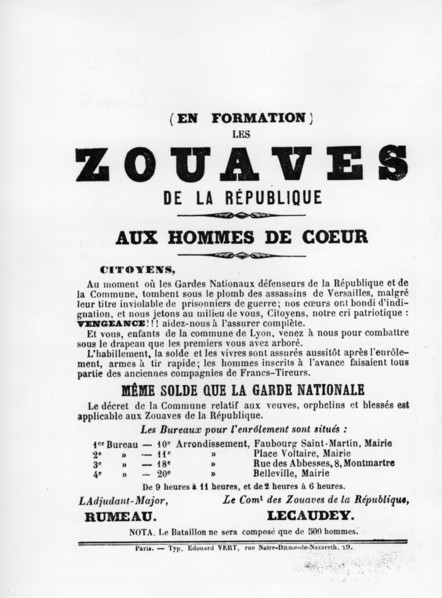 Les Zouaves, from French Political posters of the Paris Commune,  May 1871. Artist: Unknown