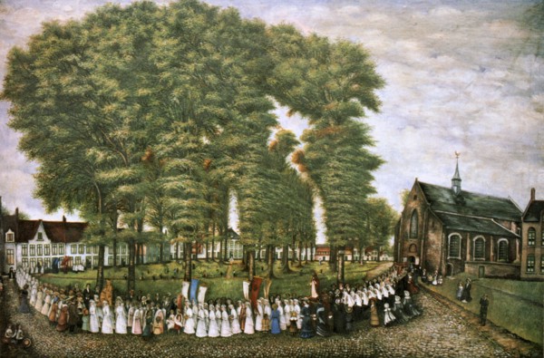 'A Procession in Bruges at the End of the 19th Century,' 19th century. Artist: Unknown