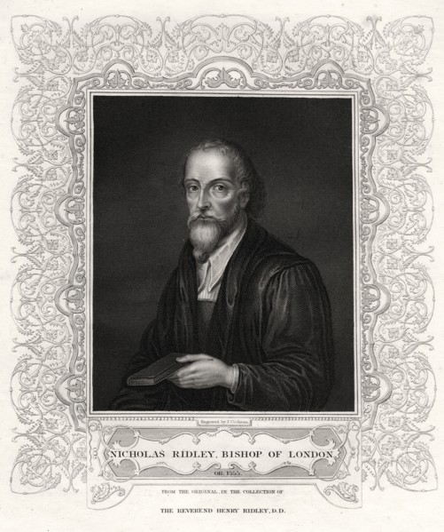 'Nicholas Ridley, Bishop of London', 19th century. Artist: J Cochran