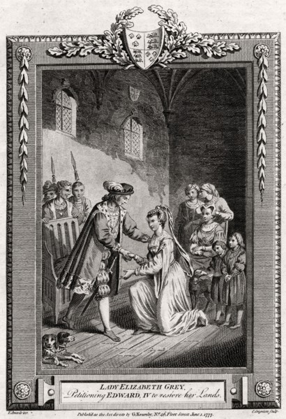'Lady Elizabeth Grey, petitioning Edward IV to restore her lands', 15th century, (1777).  Creator: Charles Grignion.