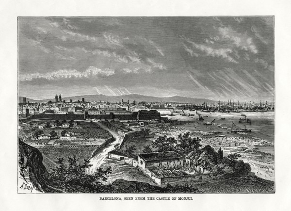 'Barcelona, seen from the Castle of Monjui', Spain, 1879. Artist: Laplante