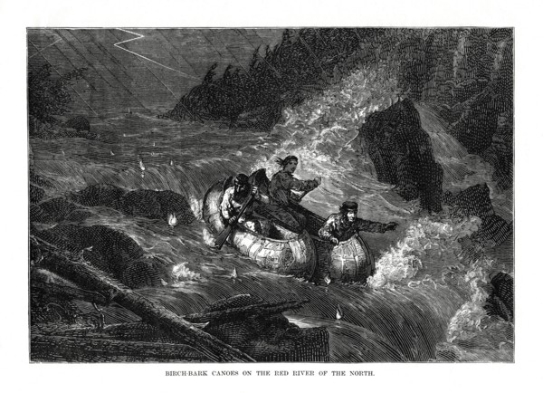 'Birch-bark Canoes on the Red River of the North', United States, 1877. Artist: Unknown