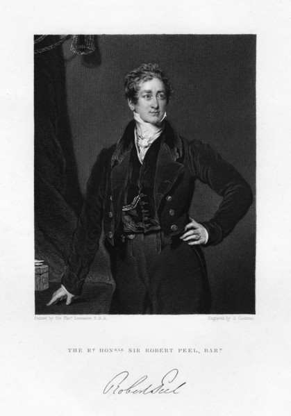 Sir Robert Peel, British Prime Minister, 19th century.Artist: J Cochran