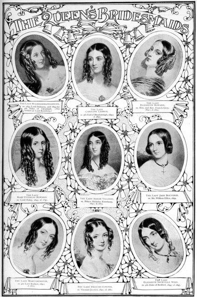 Nine of Queen Victoria's bridesmaids, 10 February 1840. Artist: Unknown