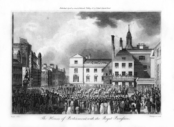 The House of Parliament, with the Royal Procession, London, 1804.Artist: Thompson