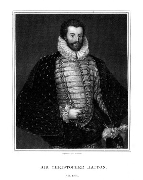 Sir Christopher Hatton, English politician, (1827).Artist: E Scriven