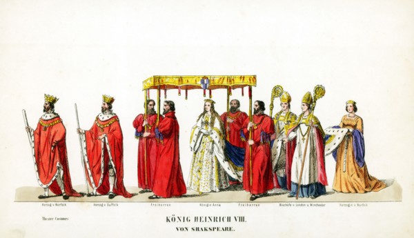 Theatre costume designs for Shakespeare's play, Henry VIII, 19th century. Artist: Unknown