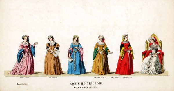 Theatre costume designs for Shakespeare's play, Henry VIII, 19th century. Artist: Unknown