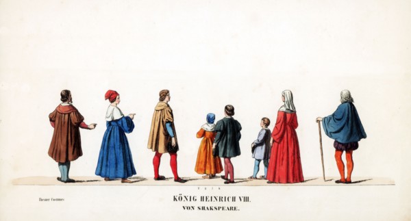 Theatre costume designs for Shakespeare's play, Henry VIII, 19th century. Artist: Unknown