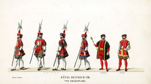 Theatre costume designs for Shakespeare's play, Henry VIII, 19th century. Artist: Unknown