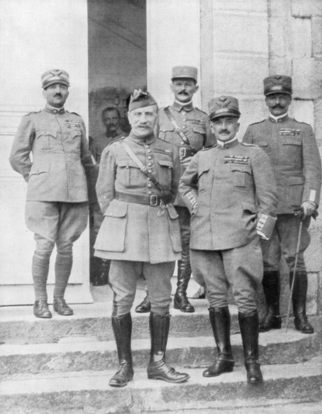 General Diaz and General Foch meeting at the Italian headquarters, Italy, 2 May 1918. Artist: Unknown