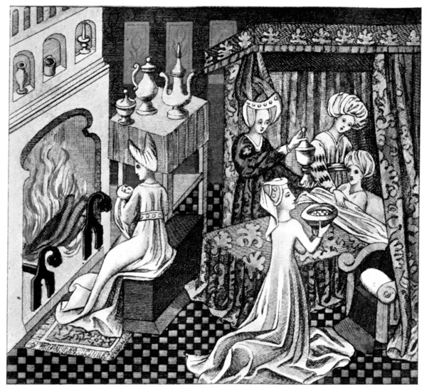 Bedroom scene, 15th century, (1910). Artist: Unknown
