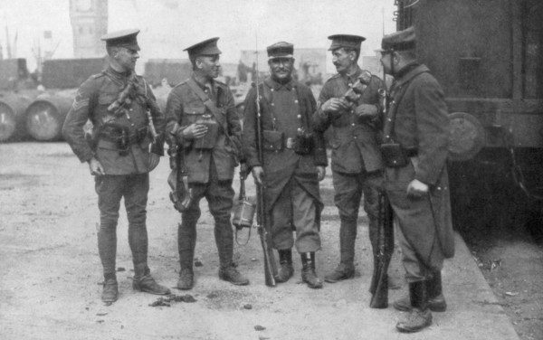 British and French troops fraternising, France, August 1914. Artist: Unknown