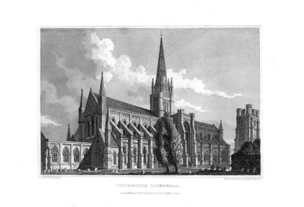 Chichester Cathedral, Chichester, West Sussex, 1829.Artist: Fenner, Sears & Co