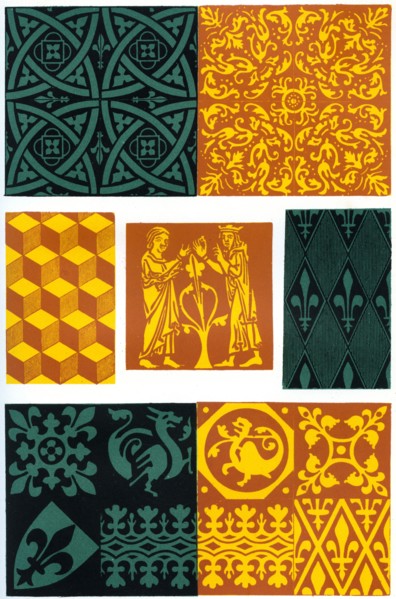 Paving tiles of the 14th and 15th century, (1870).Artist: Franz Kellerhoven