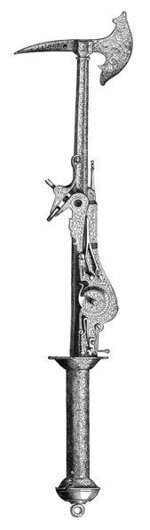 Battleaxe and pistol, 16th century, (1870). Artist: Unknown