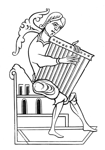 A psaltery player, 9th century, (1870). Artist: Unknown