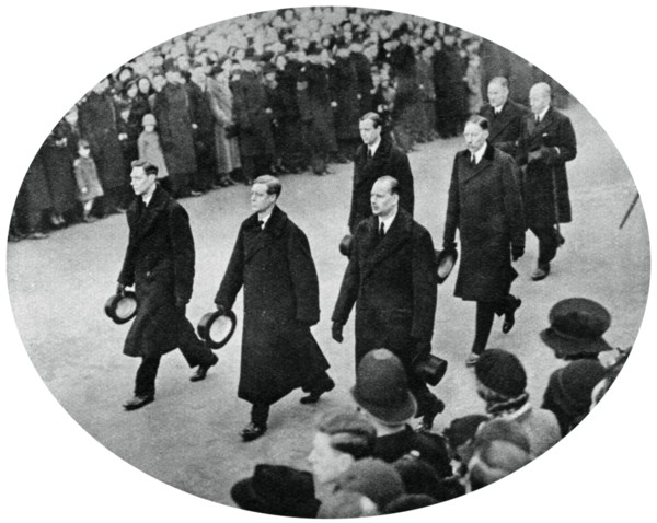 The Duke of York and his brothers in King George V's funeral procession, 1936, (1937). Artist: Unknown