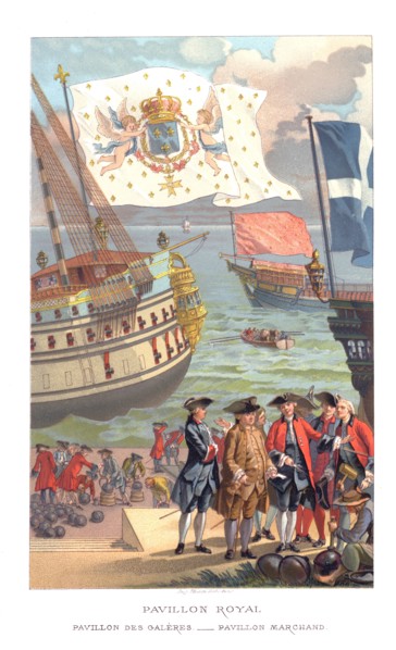 Royal flag, galleon flag and traders' flag, (1885).Artist: Urrabieta