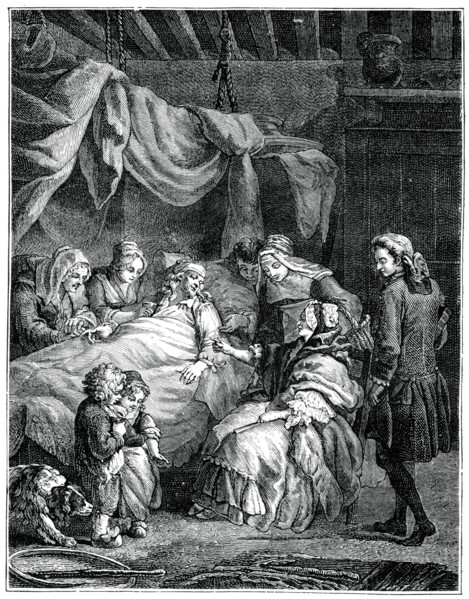 The Lady Receives Charity, (1885).Artist: Eisen