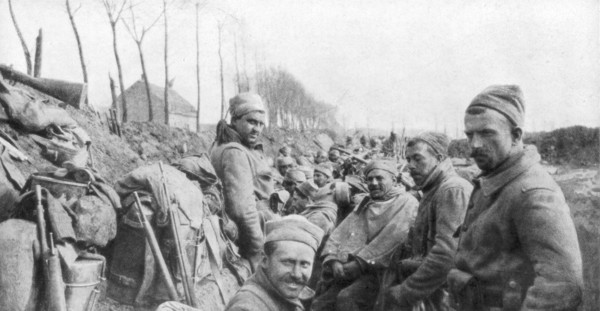 Soldiers of a French Zouave regiment between Lizarne and Boesinghe, Belgium, 24 April 1915. Artist: Unknown