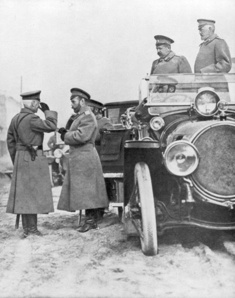 Tsar Nicholas II visiting the Russian front, May 1915. Artist: Unknown
