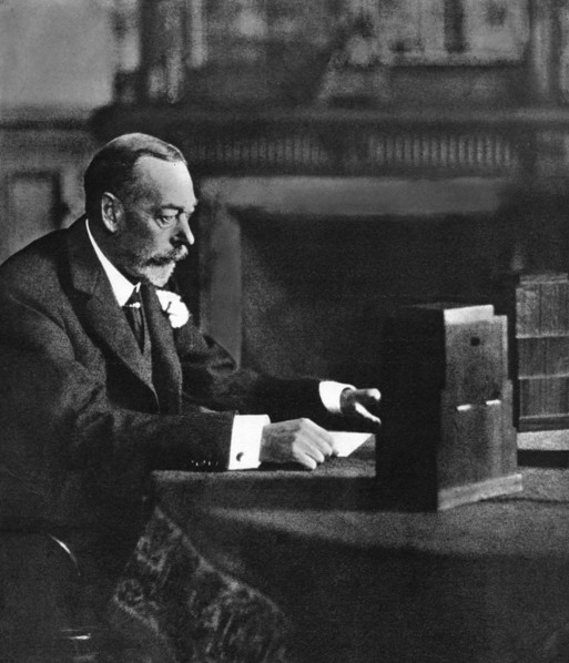 King George V broadcasting to the empire on Christmas Day, Sandringham, 1935. Artist: Unknown