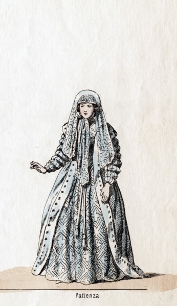 Patience, costume design for Shakespeare's play, Henry VIII, 19th century. Artist: Unknown
