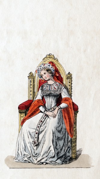 Lady-in-waiting, costume design for Shakespeare's play, Henry VIII, 19th century. Artist: Unknown