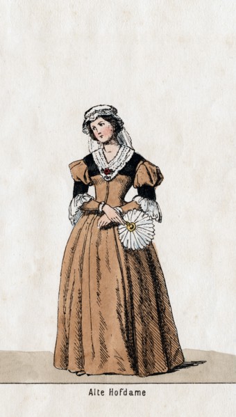 Lady-in-waiting, costume design for Shakespeare's play, Henry VIII, 19th century. Artist: Unknown