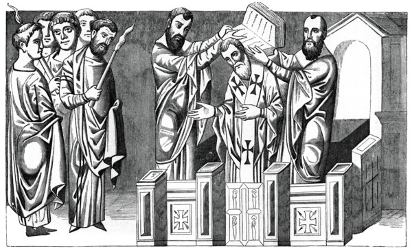 Consecration of a bishop, 9th century, (1870). Artist: Unknown